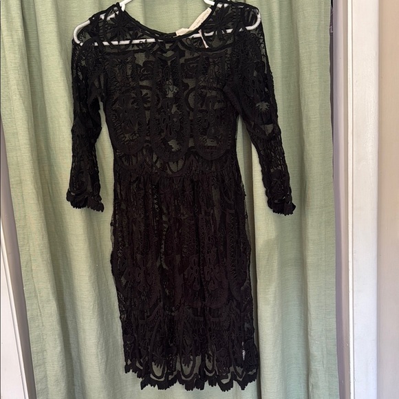 Free People | Dresses | Free People Black Lace Long Sleeve Dress | Poshmark